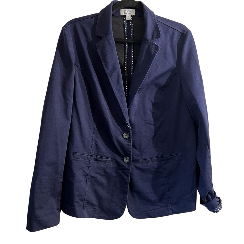 Croft & Barrow Women's Size XL Navy Blazer Polka Dot Business Jacket‎